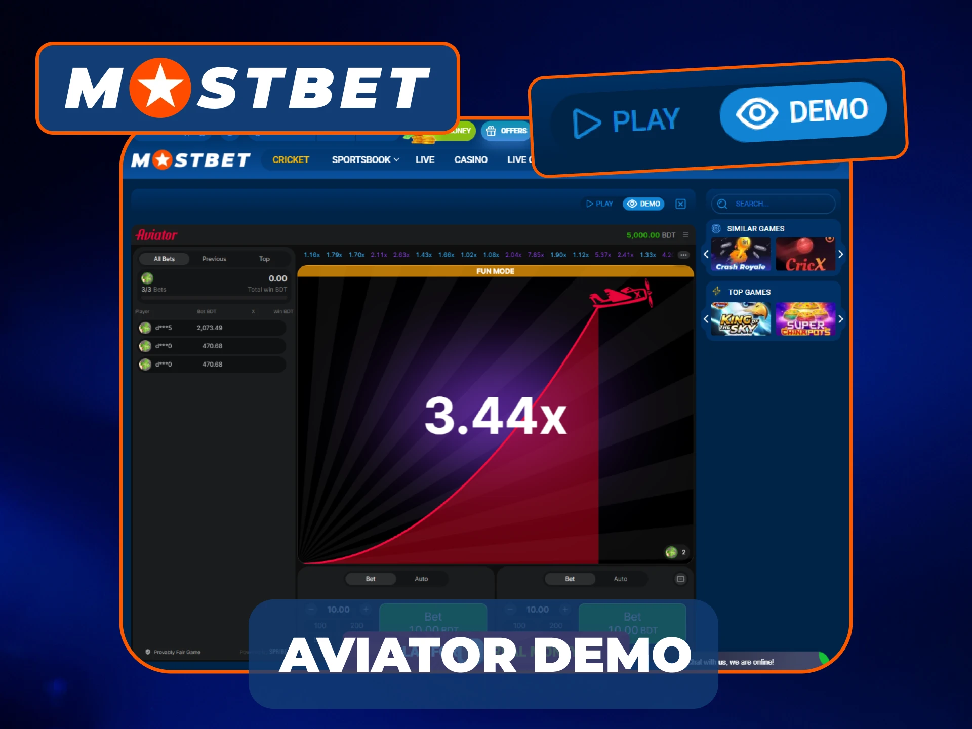 Demo version of Aviator Mostbet.